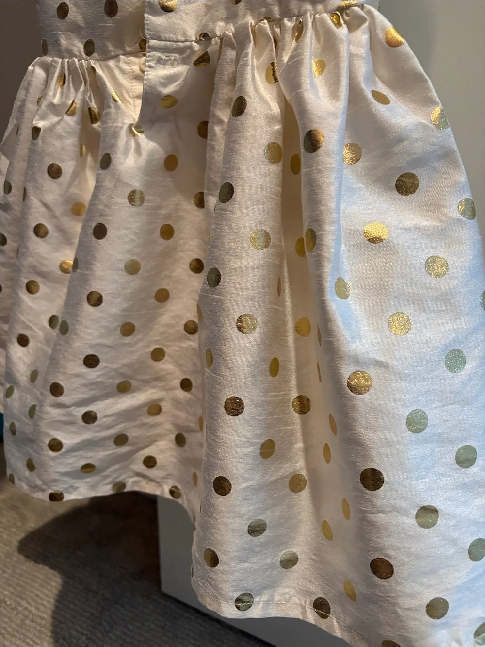 White and Gold Polka Dot Kids Dress 3T- Elegant Party Dress
